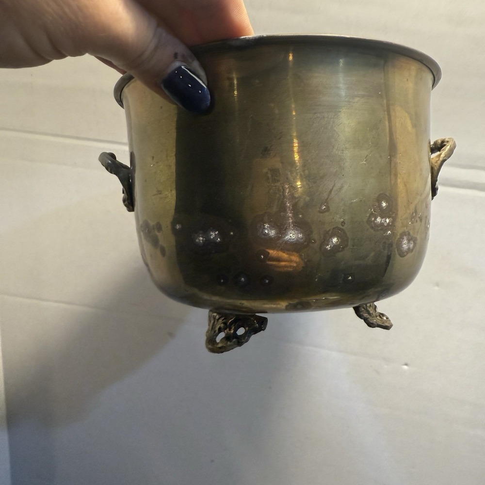 Vtg Brass Pot Planter Handles Ornate Claw Footed Decorative Accent Pot Small MCM